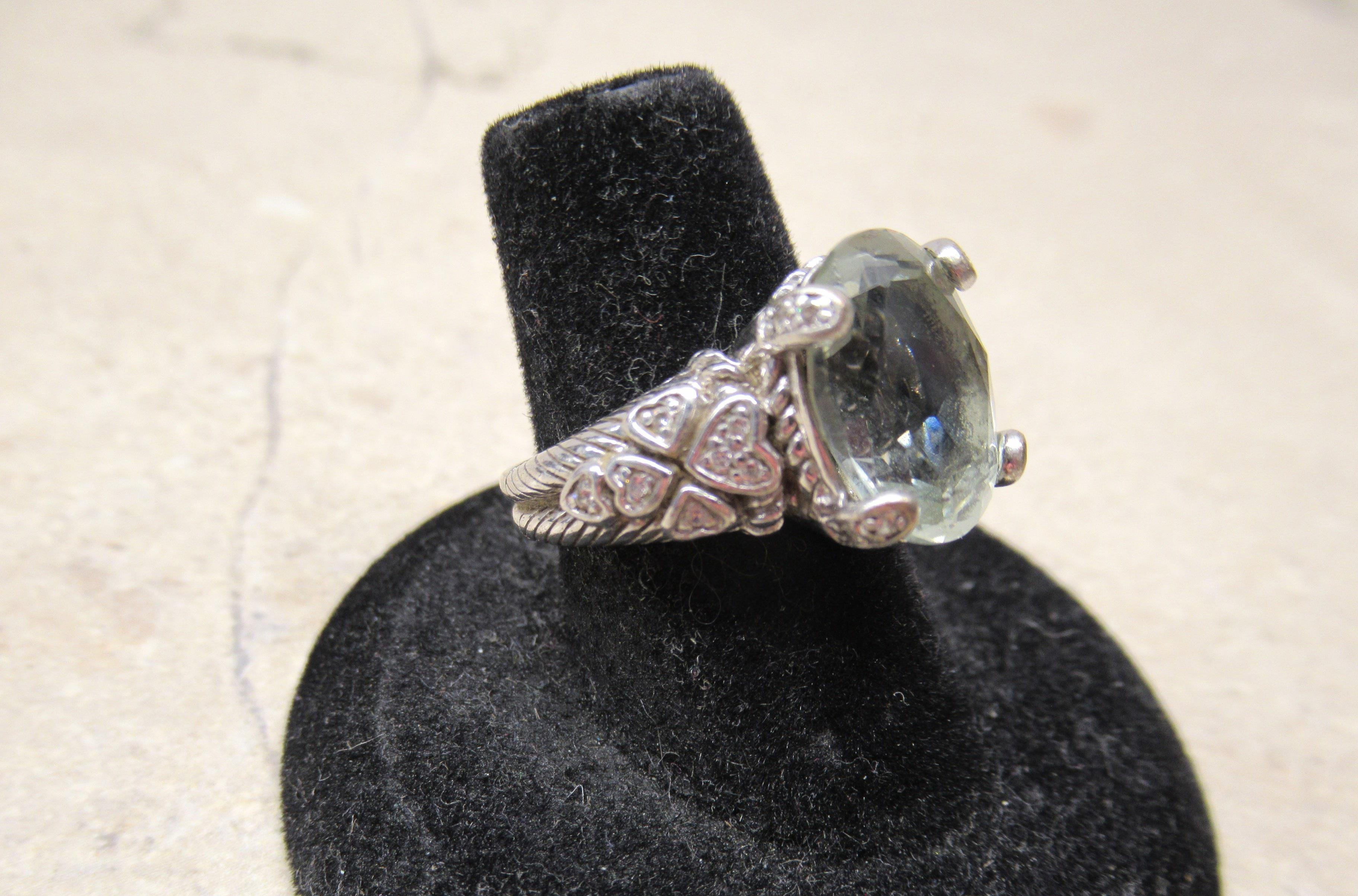 Judith Ripka 925 silver & lt. green CZ stone ring size 7