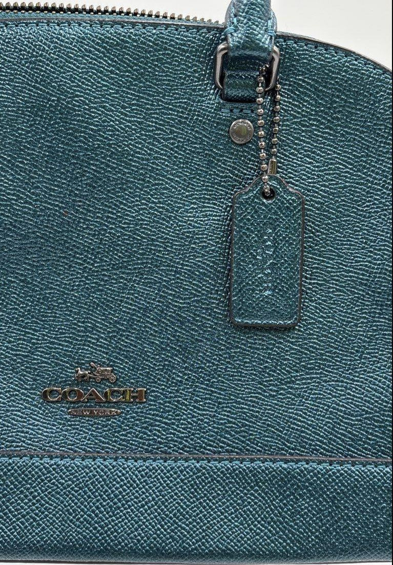 Coach Metallic Blue Teal Leather Sierra Dome Satchel Handbag F22315 COA