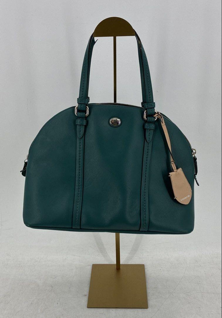 Coach Teal Green Bleecker Leather Dome Satchel Bag Silver Hardware COA
