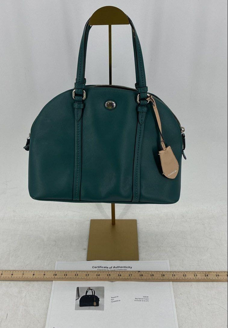 Coach Teal Green Bleecker Leather Dome Satchel Bag Silver Hardware COA