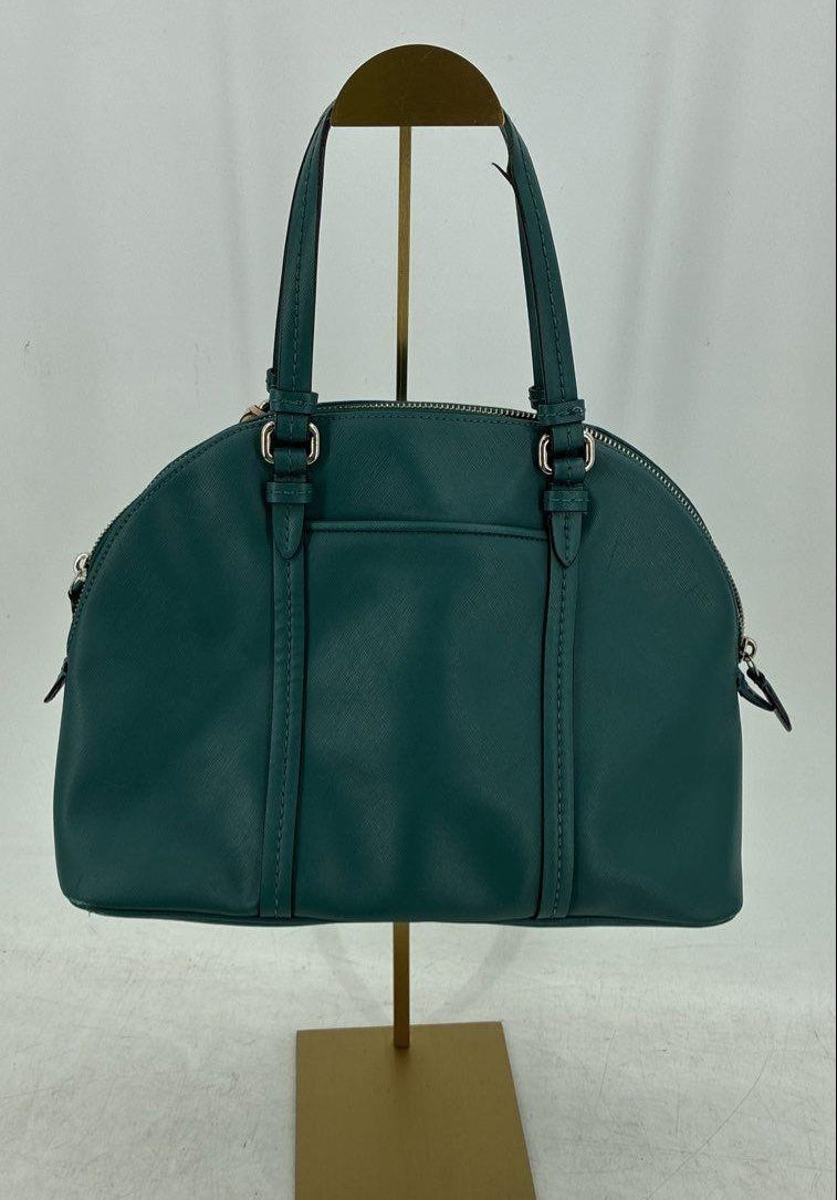 Coach Teal Green Bleecker Leather Dome Satchel Bag Silver Hardware COA