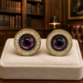 Vintage Monet Gold-Tone Purple & Clear Stone Clip-On Earrings