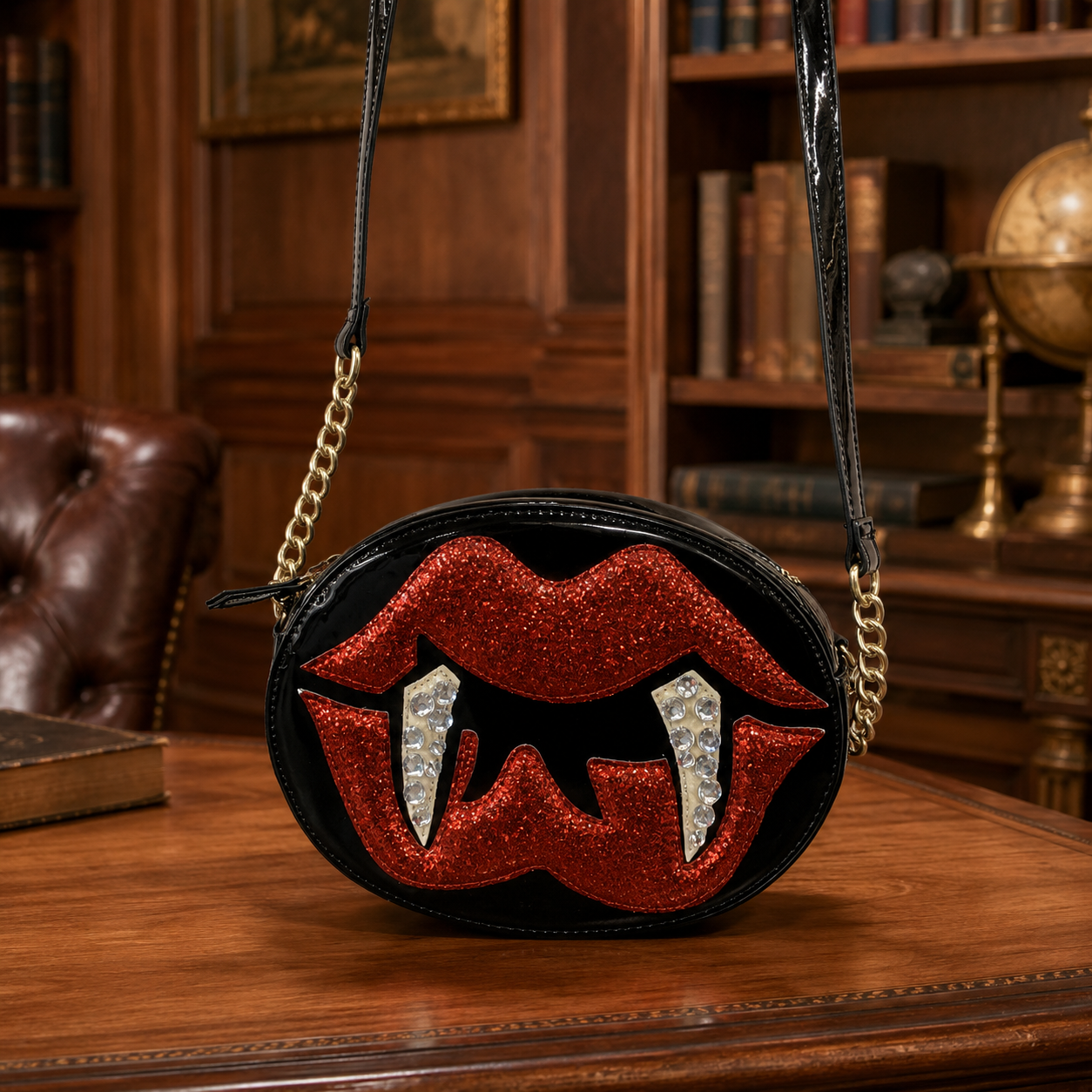 Betsey Johnson Vampire Glitter Lips Crossbody Bag