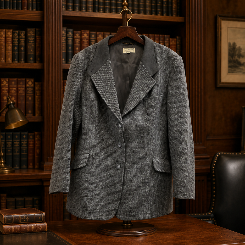 Vintage L.L.Bean Women's 14 Reg Gray Herringbone Wool Blazer