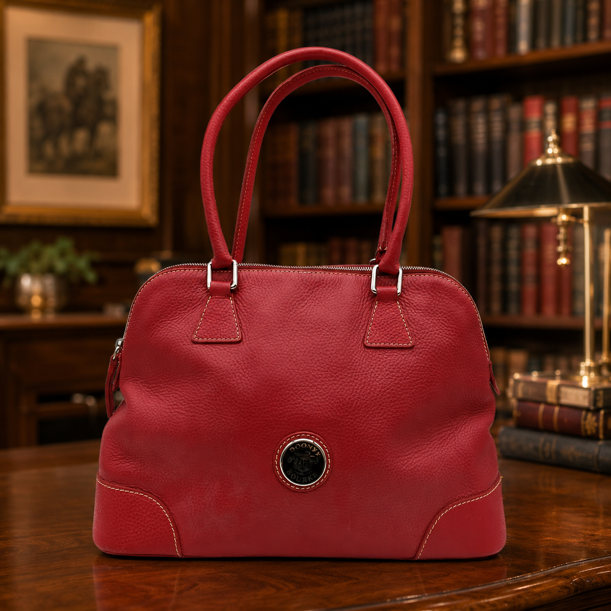Dooney & Bourke Red Leather Domed Satchel Shoulder Bag K7988085