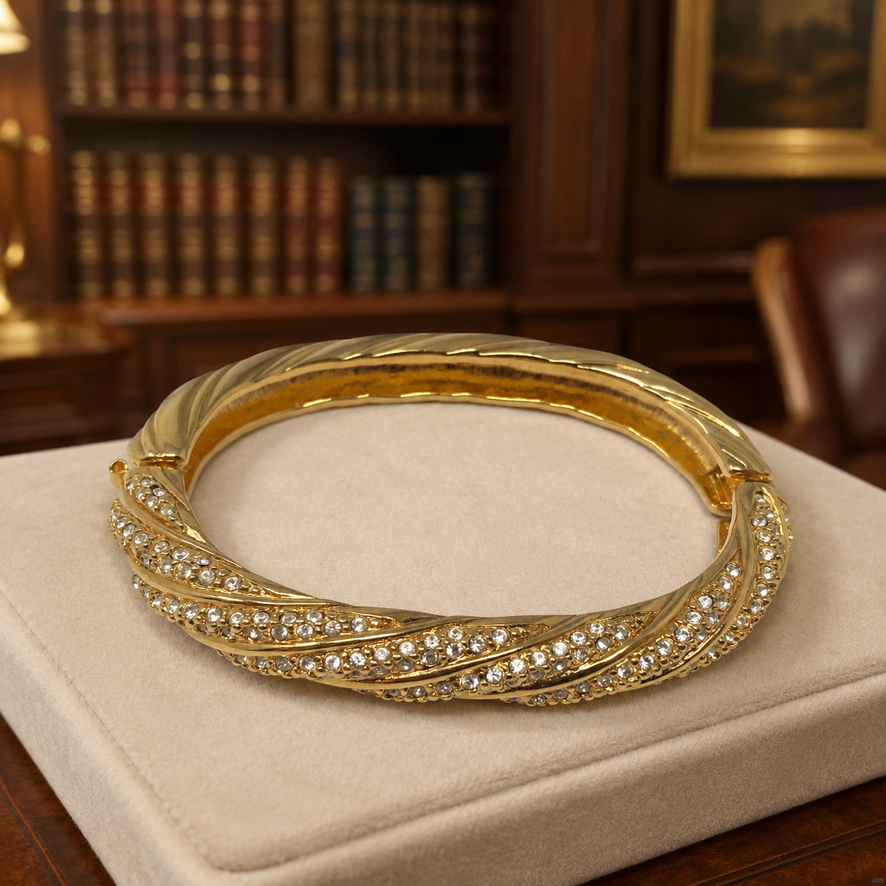 Swarovski Crystal Hinged Gold Tone Bracelet-7"