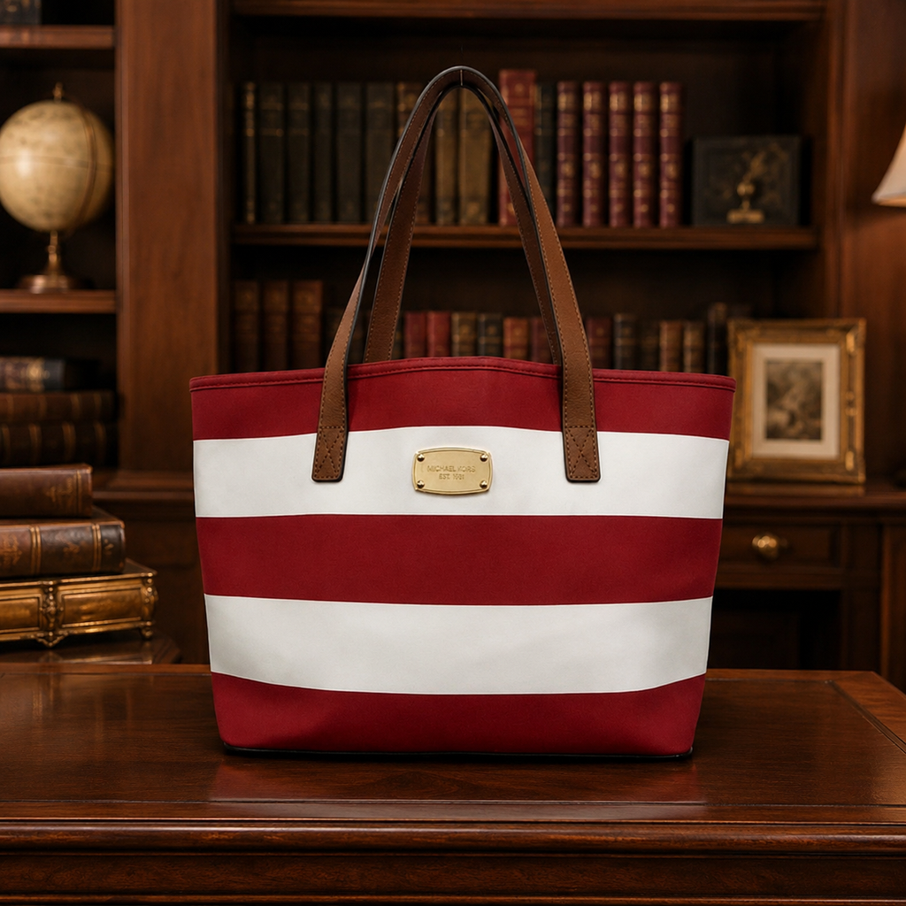 Michael Kors Jet Set Travel Red & White Striped Small Tote