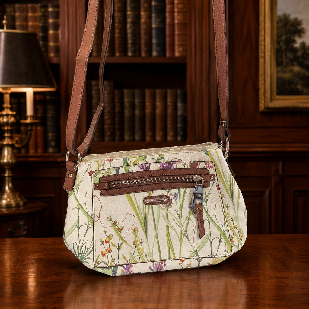 Dana Buchman Floral Shoulder Bag with Brown Trim