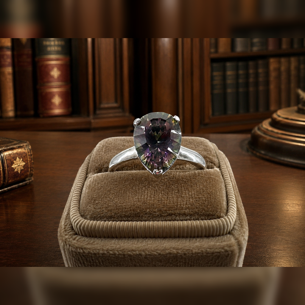 925 Sterling Silver Peacock Quartz Cocktail Ring, Size 7.3