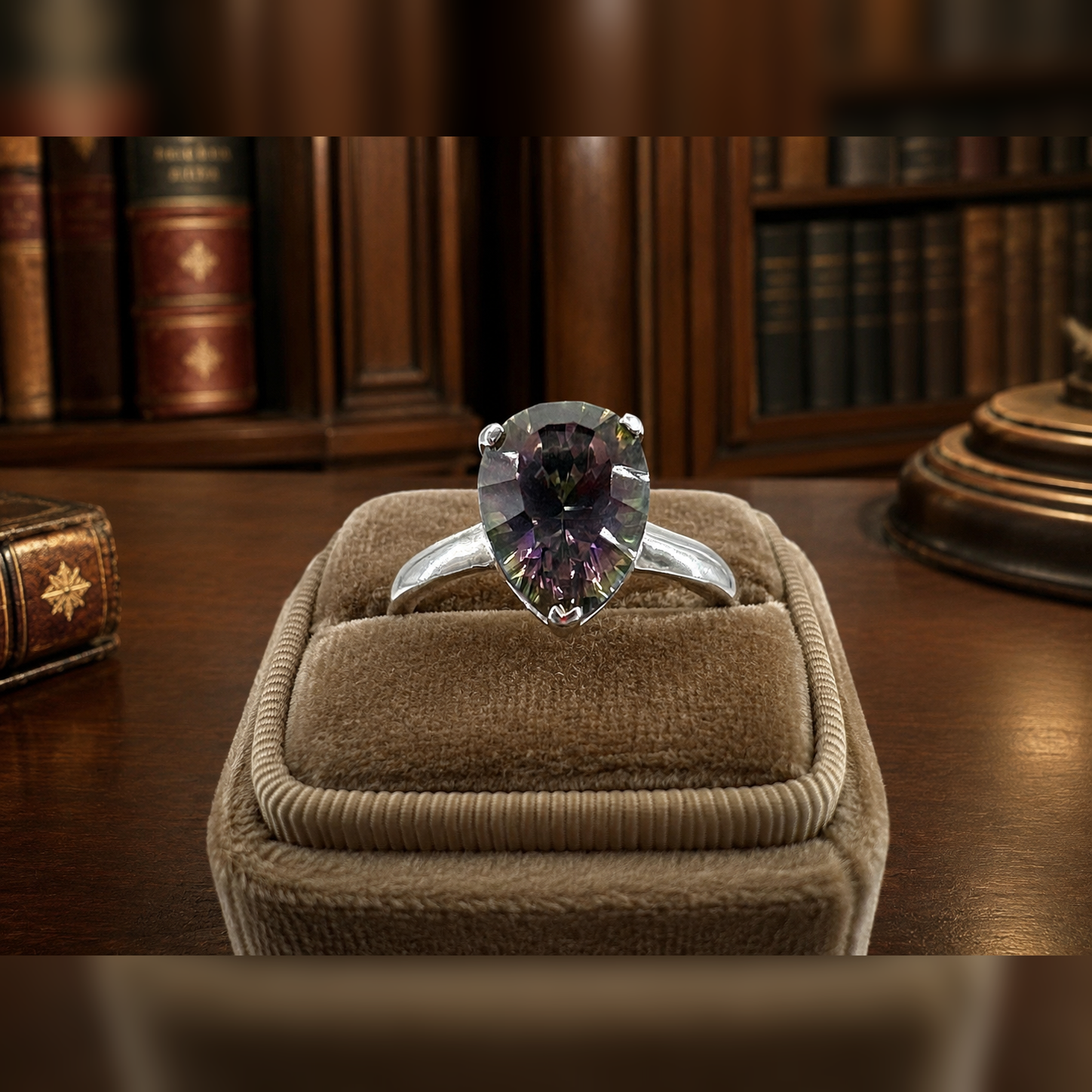 925 Sterling Silver Peacock Quartz Cocktail Ring, Size 7.3