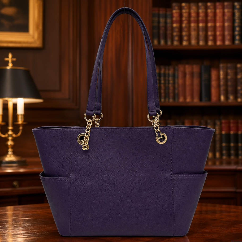 Calvin Klein Purple Saffiano-Texture Chain Strap Tote Handbag