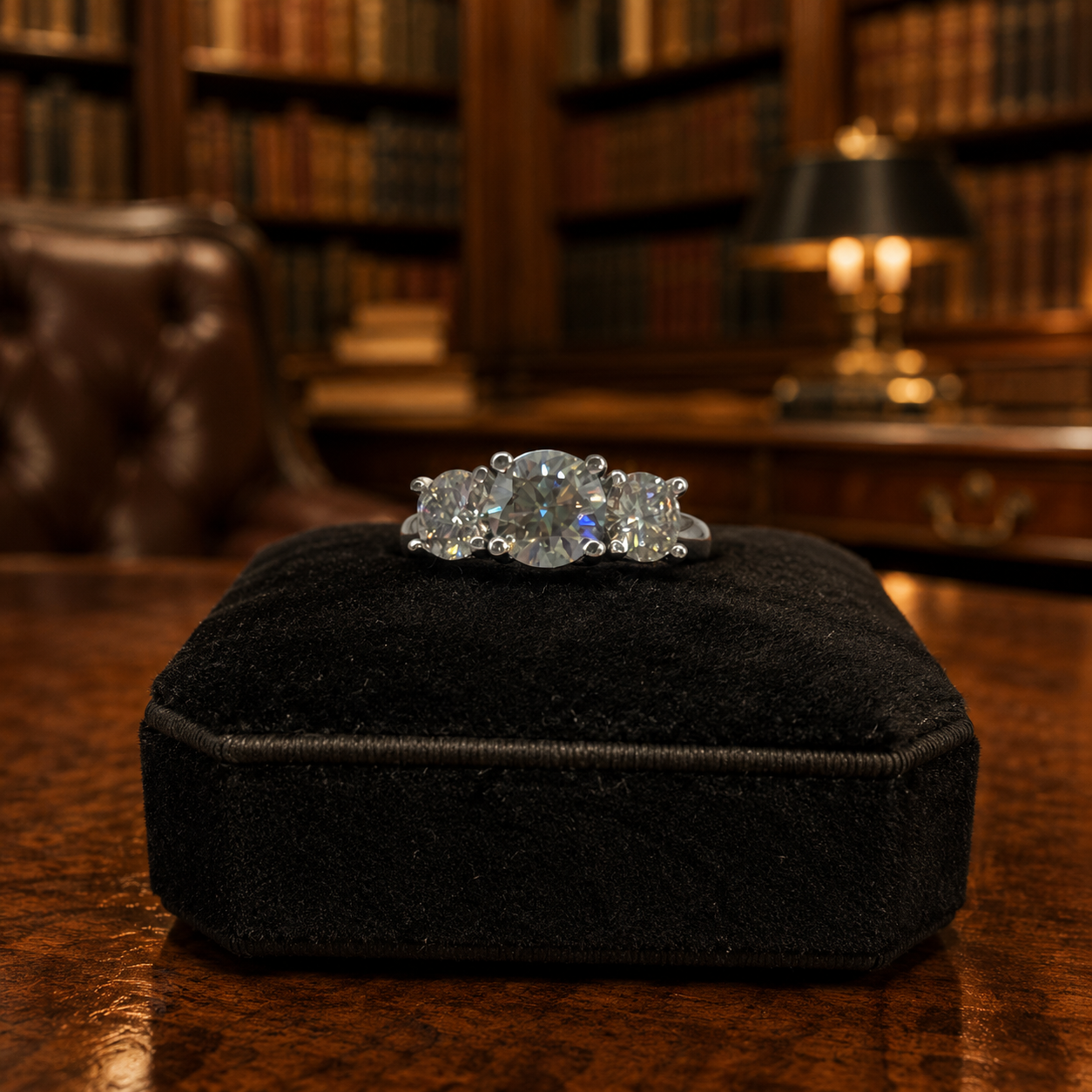 925 Sterling Silver Moissanite Three-Stone Cocktail Ring, Size 4