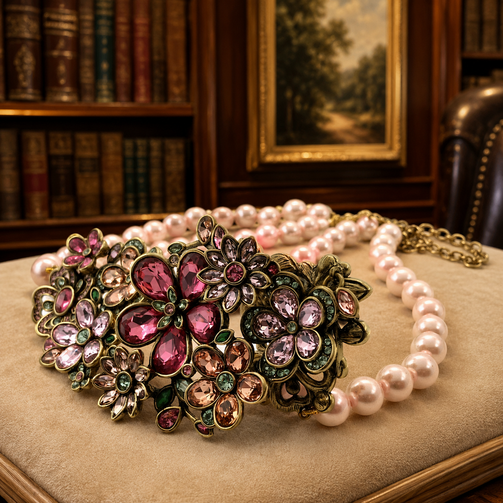 HEIDI DAUS Gold Tone Flower Show Statement Necklace Pink Multicolor approx 19in