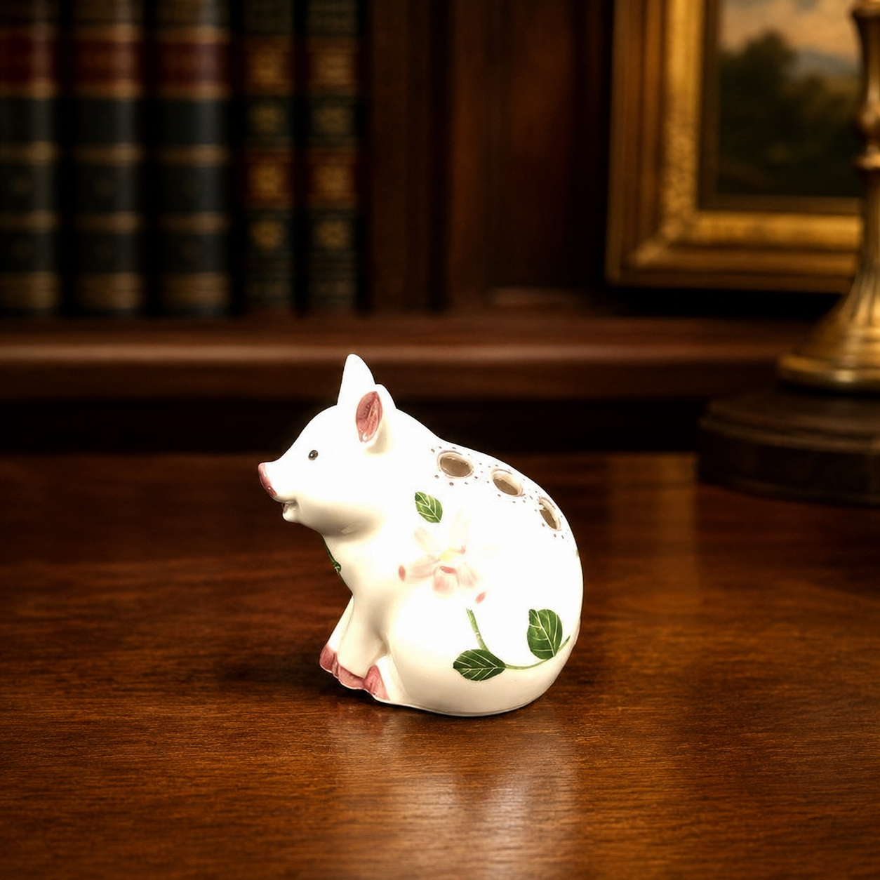 Fitz & Floyd Hand-Painted Floral Pig Toothpick Holder