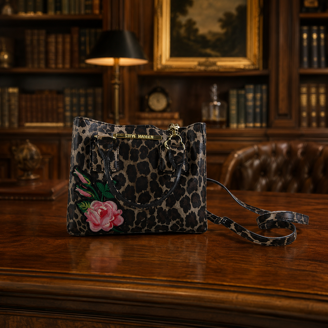 Steve Madden Leopard Print Satchel Crossbody Bag (7.5" x 6" x 5") [D354]
