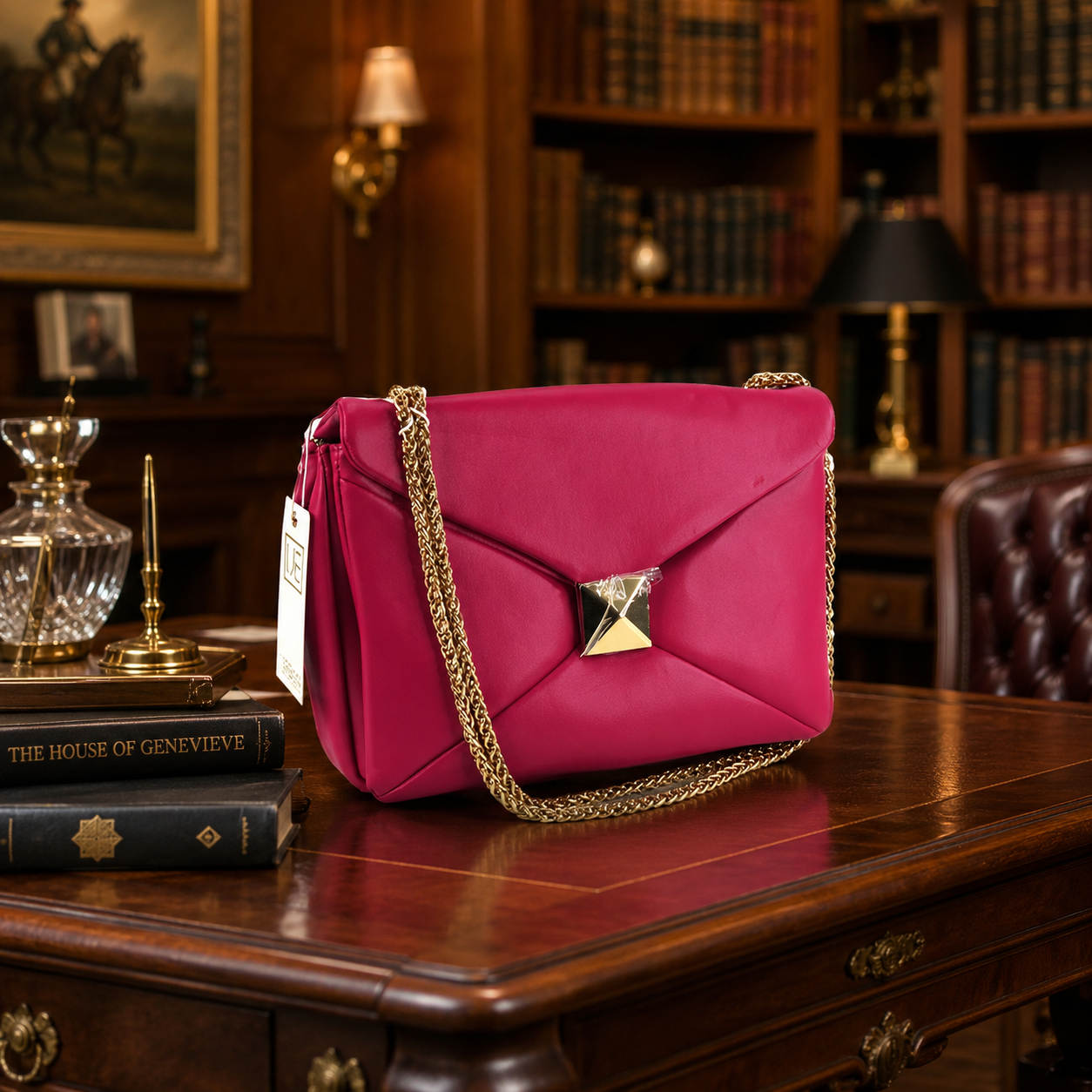 Urban Expressions Magenta Ribbon Quilted Shoulder Bag Gold Chain (C3861)