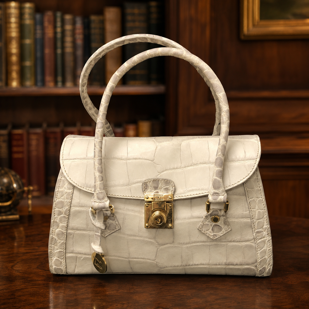 Dooney & Bourke White Croc-Embossed Satchel Handbag