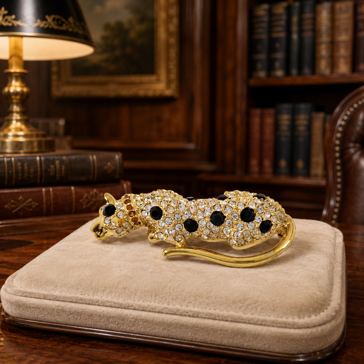 80's Georgio Gold Tone & Rhinestone Leopard Brooch