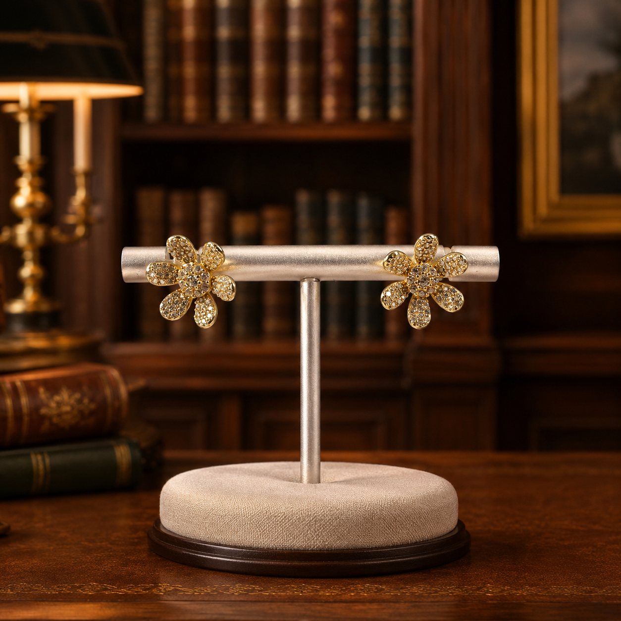925 Gold Washed Silver & CZ Blossom Post Earrings