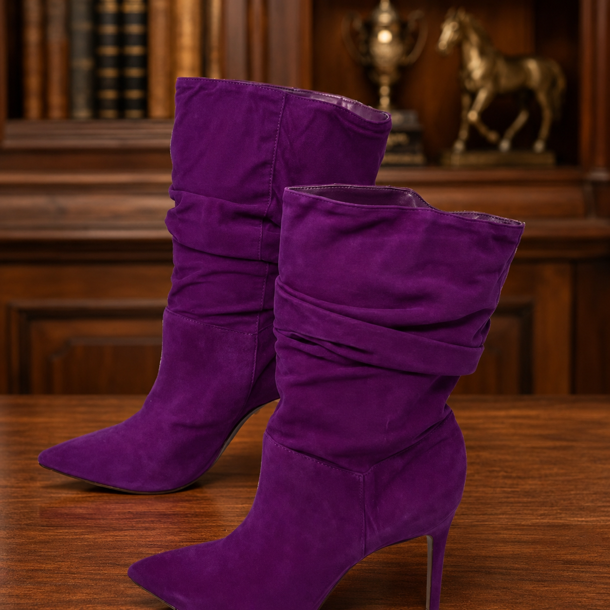 Schutz Ashlee Purple Suede Slouchy Pointed-Toe Boots Size 8.5B