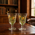 Set of 2 Princess House Cottage Tulip Goblets Hand Painted Glass 6.5 Inch