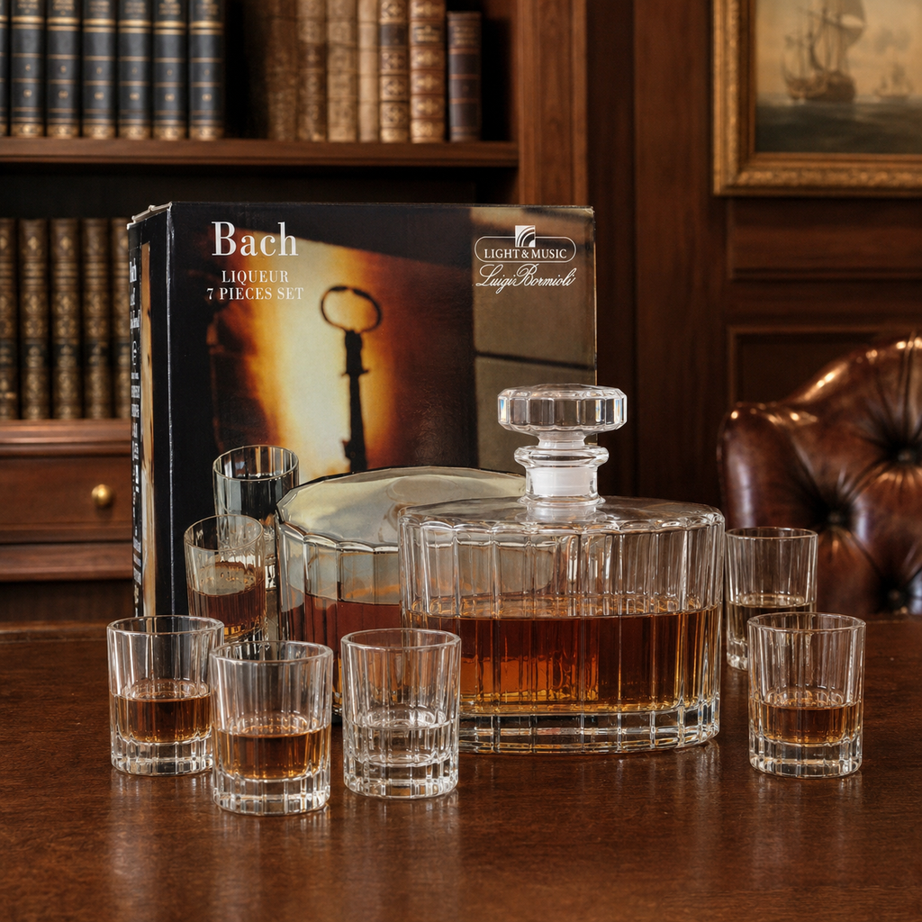 Luigi Bormioli Bach Liqueur 7 Piece Set Crystal Decanter 6 Glasses Vintage
