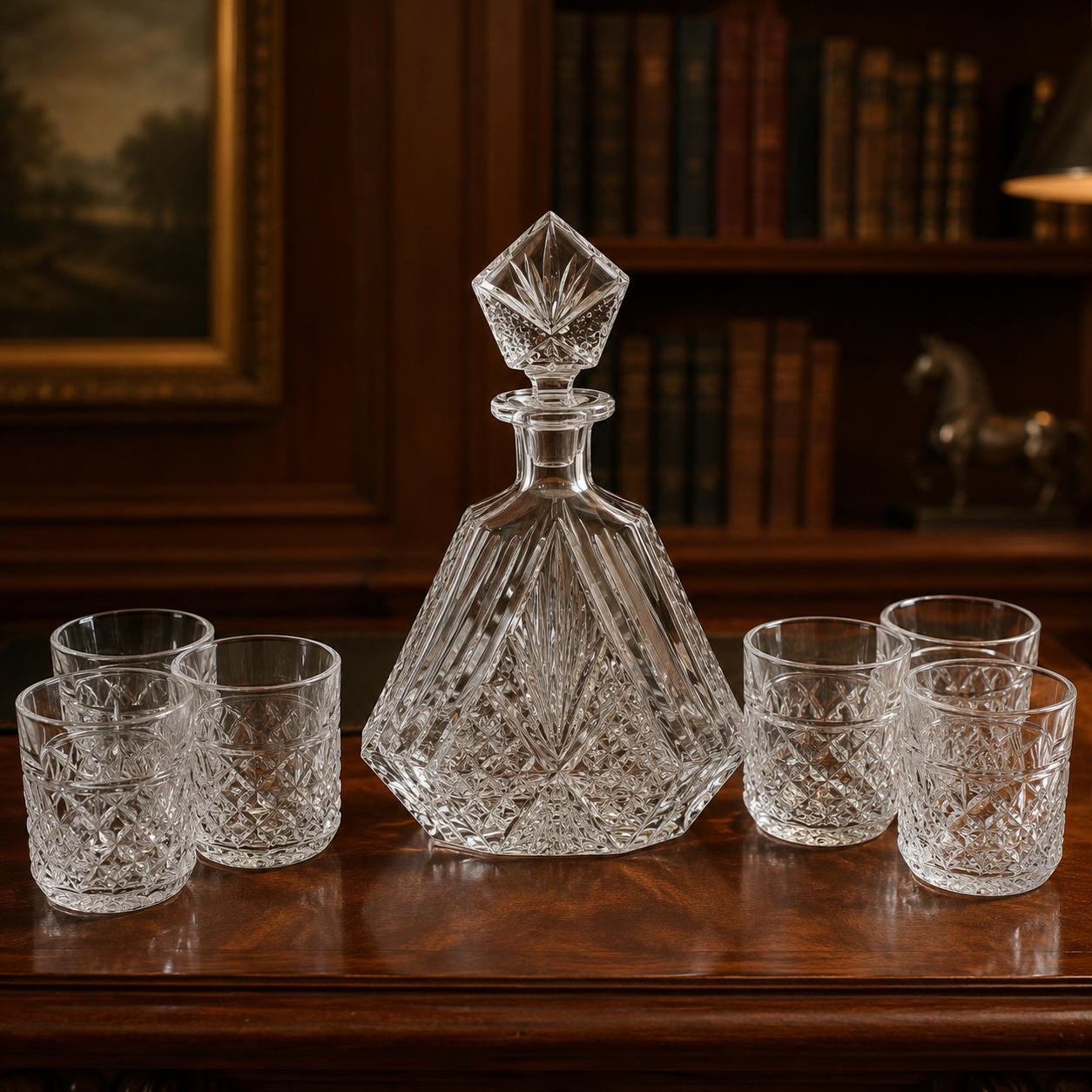 Bohemia Czech 24% Lead Crystal Decanter & 6 Tumbler Set