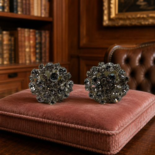 Silver Tone Icy Rhinestone Cluster Clip Earrings 16g