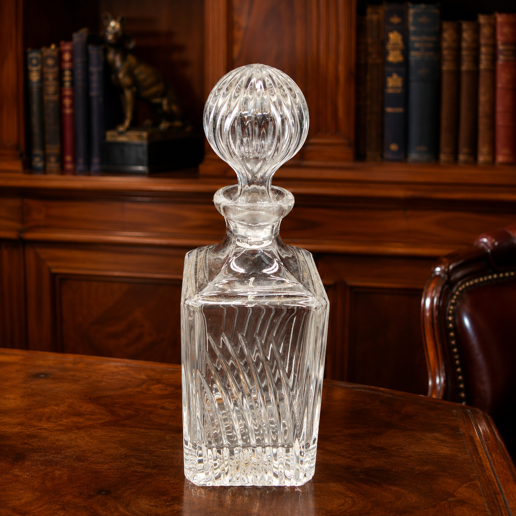Cristallerie Lori Lead Crystal Decanter with Stopper Italy Swirl Pattern 12 Inch