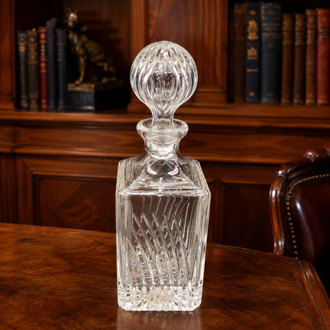 Cristallerie Lori Lead Crystal Decanter with Stopper Italy Swirl Pattern 12 Inch