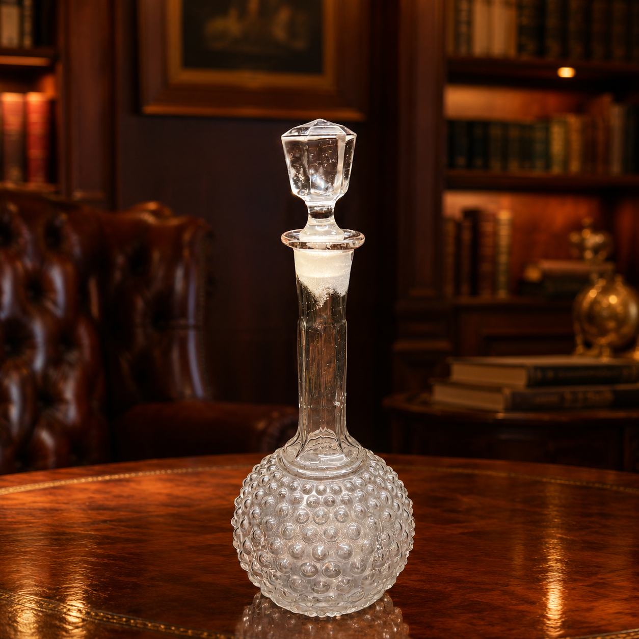 Hocking Style Glass Hobnail Crystal Tall Wine Decanter With Stopper