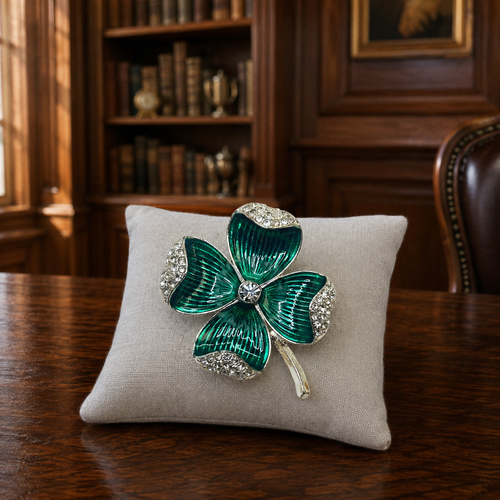 Napier Silver Tone Green Folded Rhinestone Clover Brooch 26.6g
