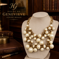 Stella and Dot Gold-Tone Faux Pearl Statement Necklace, 18-Inch Layered Chunky