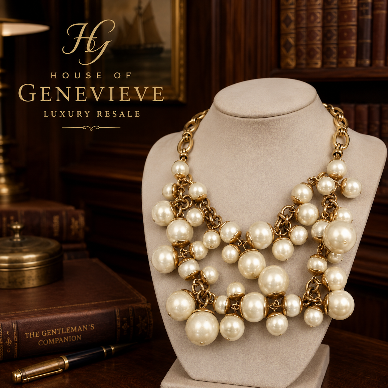 Stella and Dot Gold-Tone Faux Pearl Statement Necklace, 18-Inch Layered Chunky