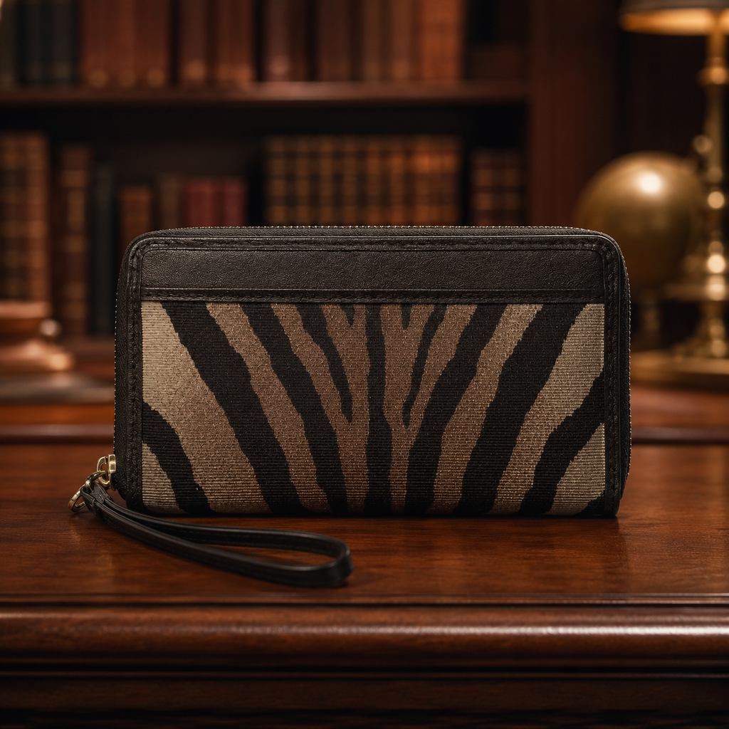 Coach Brown Zebra Print Zip-Around Wallet Wristlet
