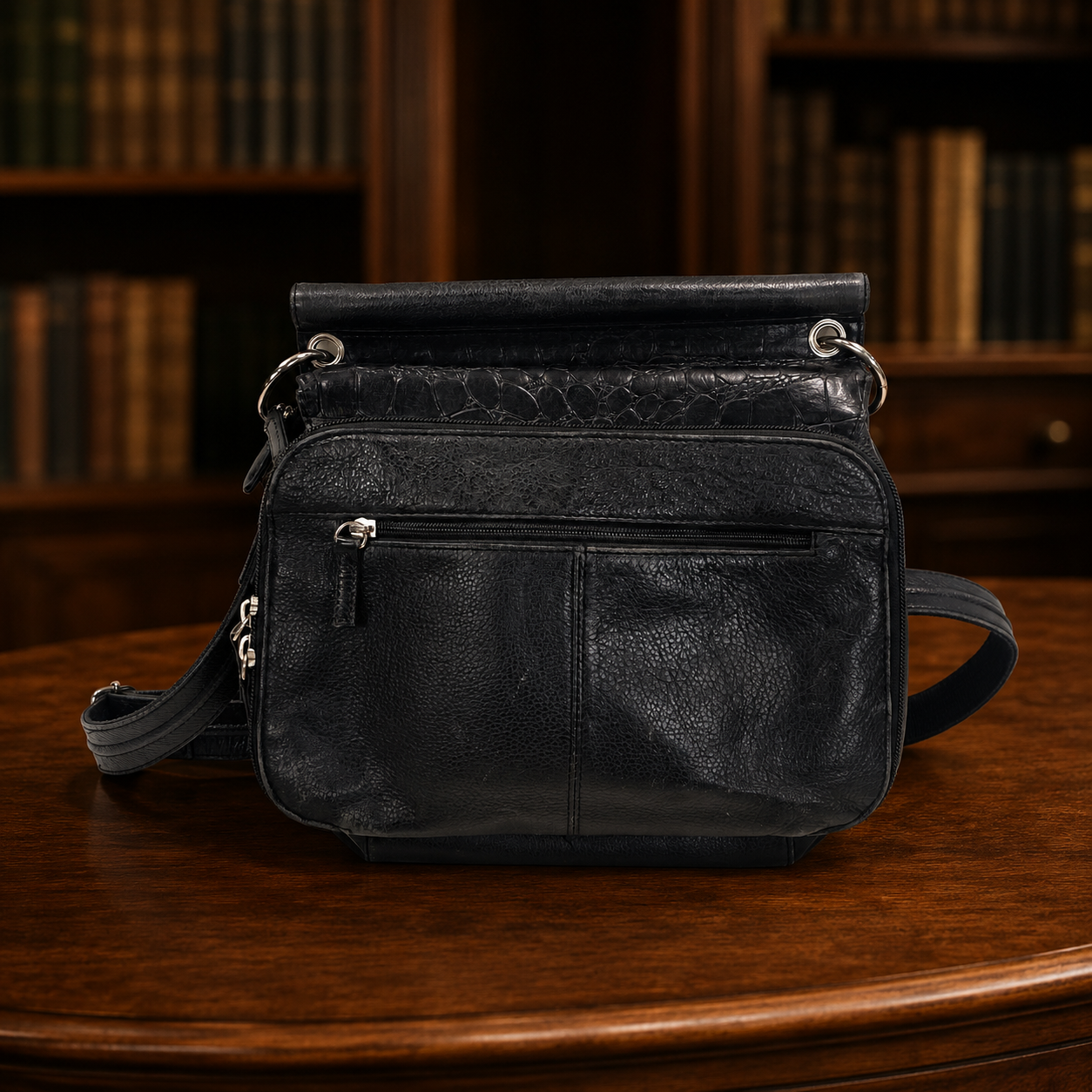 Gun Tote'n Mamas Black Pebbled Leather Crossbody Purse