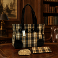 Longaberger Plaid Tote Bag Purse Wallet & Pouch 3 Piece Set Homestead Fabric