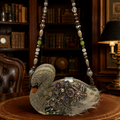 Mary Frances Swan Beaded, Rhinestone & Feather Clutch Handbag