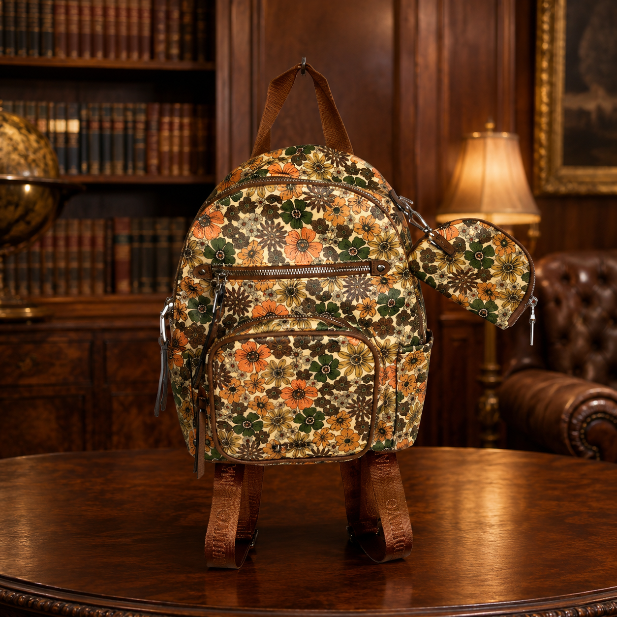 Steve Madden NYC Floral Tapestry Backpack with Brown Faux Leather Trim | Boho Festival Travel Bag