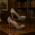 Gucci Taupe Suede Platform Pumps Size 39.5 Round Toe High Heel Designer Shoes