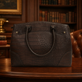 London Fog Mahogany Croc Embossed Satchel Bag, Brown Faux Leather Structured Handbag