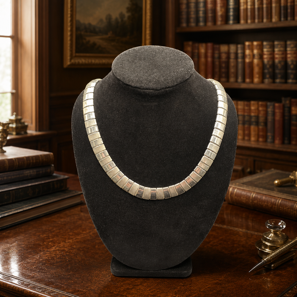 Silver tone segmented collar necklace