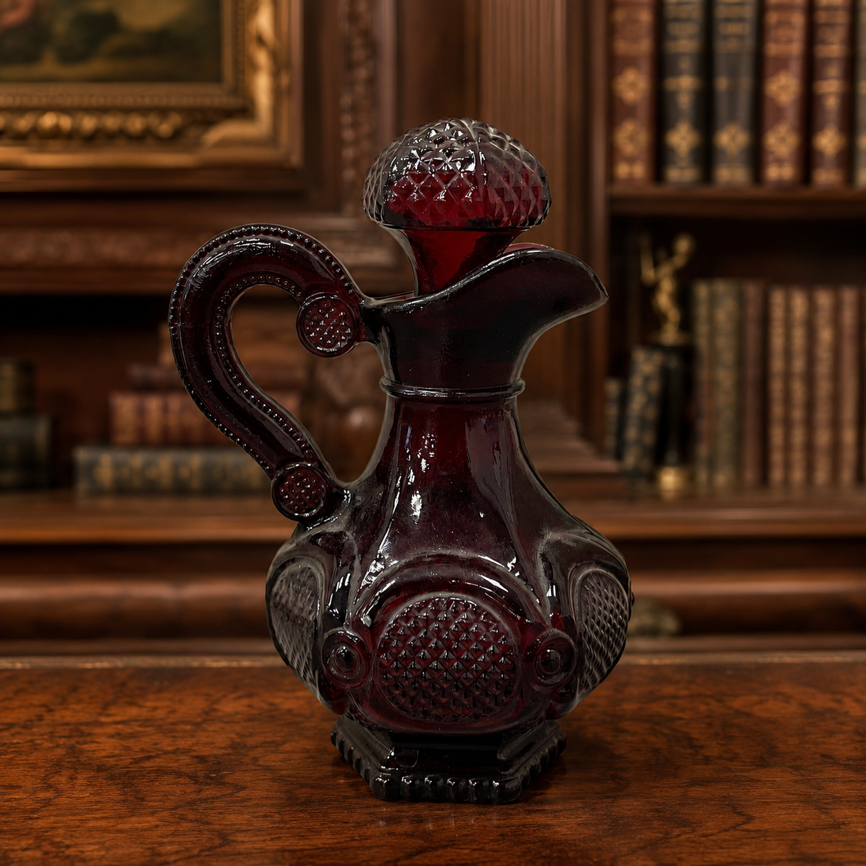Vintage Avon Cape Cod Ruby Red Glass Cruet Bath Oil Decanter 1876 Collection