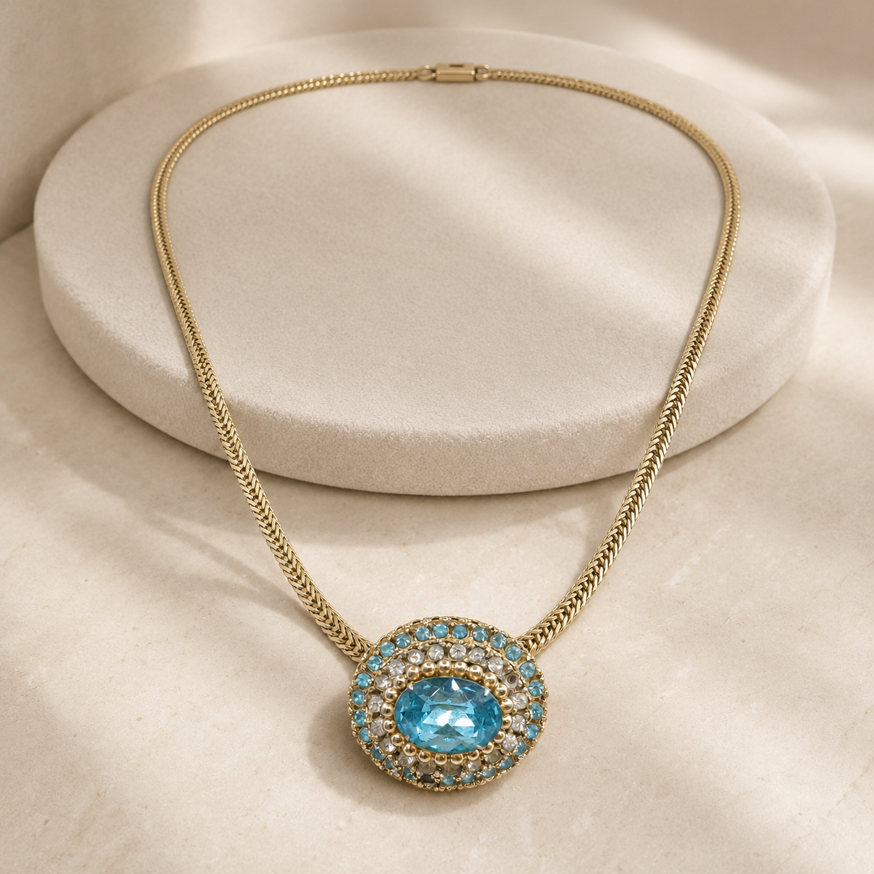 Vintage Coro Blue and White Rhinestone Choker Necklace | 13" Gold Tone Signed Necklace (MISSING STONES)