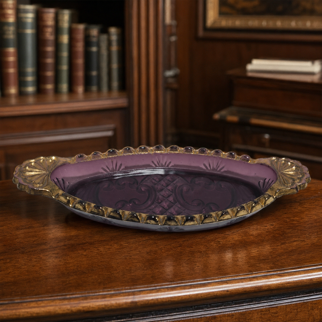 Purple Pressed Glass Handled Tray