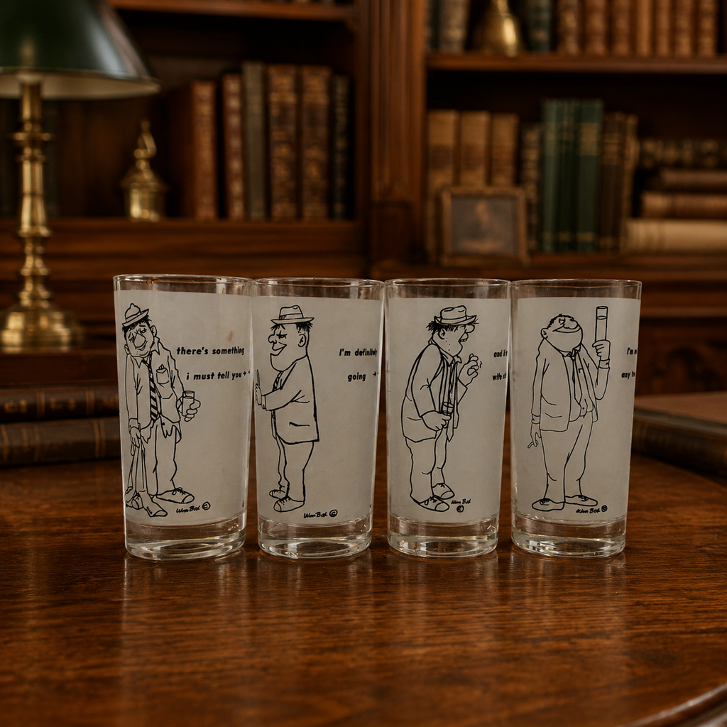 Vintage William Box Mid Century Humor Highball Glasses Set of 4