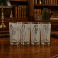 Vintage William Box Mid Century Humor Highball Glasses Set of 4