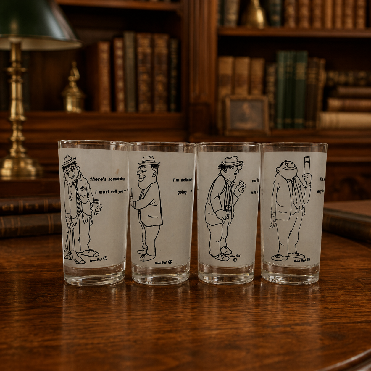 Vintage William Box Mid Century Humor Highball Glasses Set of 4