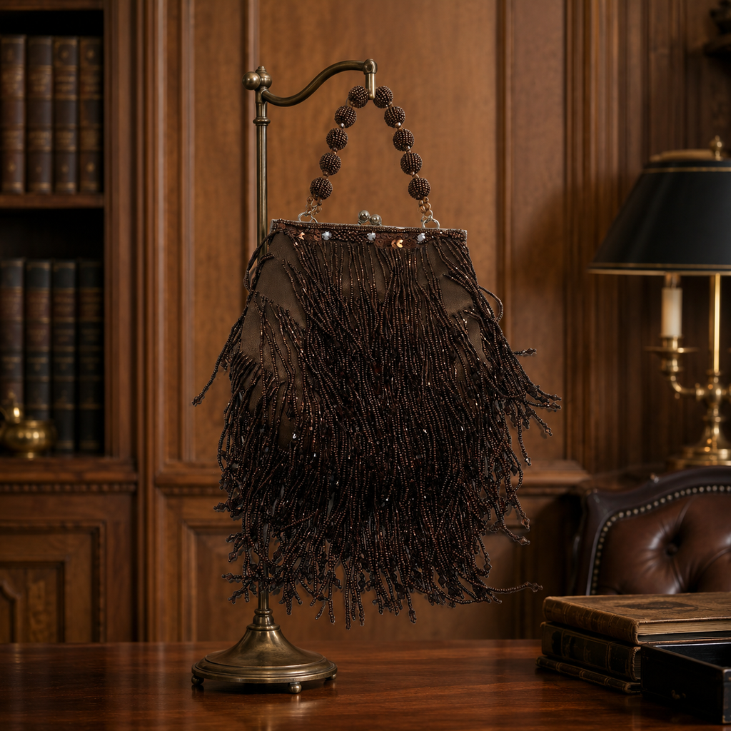Small Brown Handbag With Beaded Tassels
