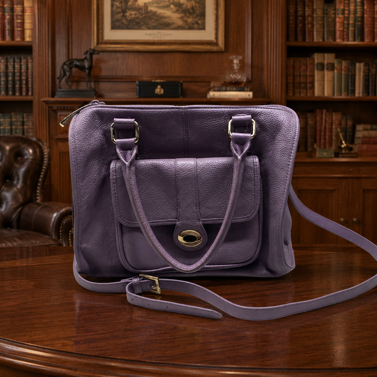 Ora Delphine Purple Pebbled Leather Satchel Crossbody Bag with Gold Hardware | Medium Everyday Handbag